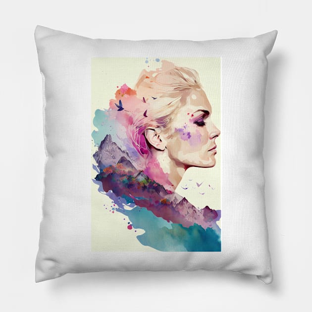 Double Exposure of A Woman in Nature Pillow by TortillaChief