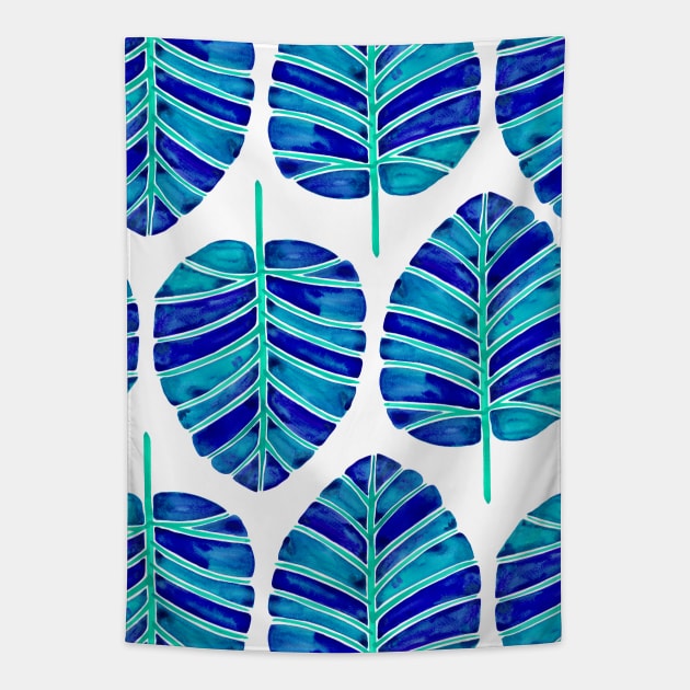 Blue Alocasia pattern Tapestry by CatCoq