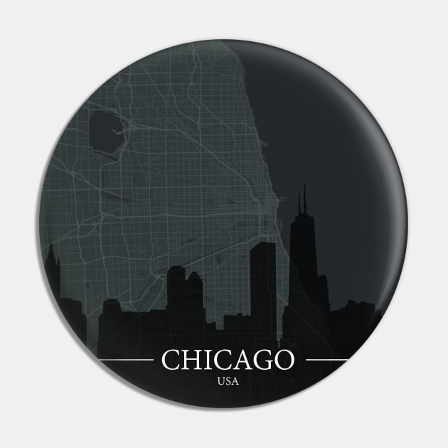 Chicago city map with silhouette Pin by Aeons