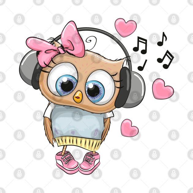 Cute owl girl with headphones by Reginast777