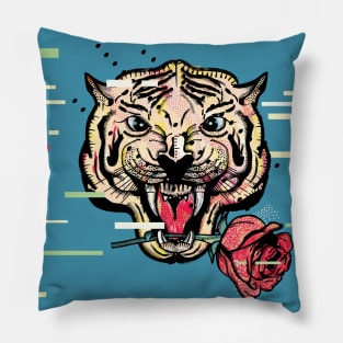 Tiger with a red rose Pillow