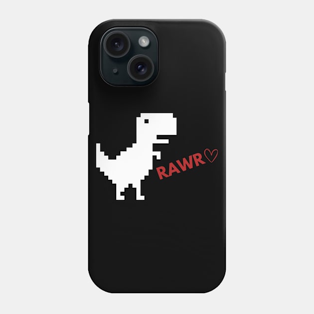 Rawr Dinosaur Happy Valentines Day - Game Pixel Dinosaur Phone Case by JK Mercha