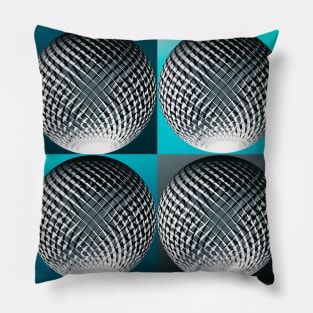 Silver spheres in 3d optic on blue, turquoise, teal pop art backgrounds Pillow