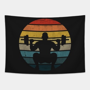 Squat Silhouette On A Distressed Retro Sunset print Tapestry