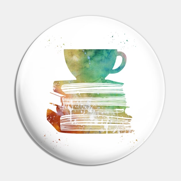 Cup of Tea with Books Pin by erzebeth