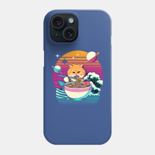 ORANGE CAT EATING SUSHI OUTERSPACE RETRO WAVE JAPANESE Phone Case