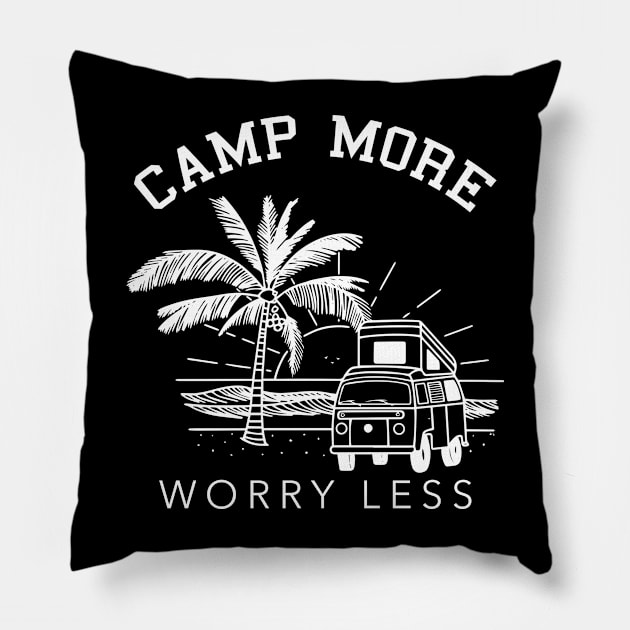 Camp More Worry Less Camping Lover Gift Outdoor Mom Dad Pillow by ZimBom Designer