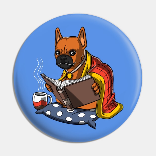 French Bulldog Book Reading Dog Pin by underheaven