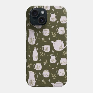 Pattern with ceramic kitchenware, blueberry and leaves Phone Case