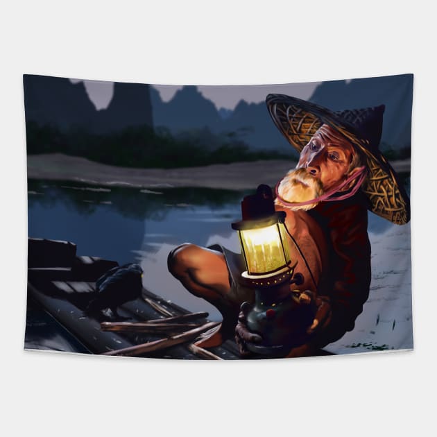 Night Fisher Tapestry by ibeenthere