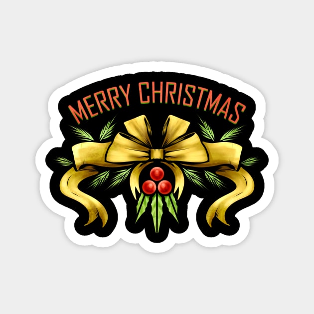 Ribbon Mistletoe Merry Christmas Magnet by SinBle