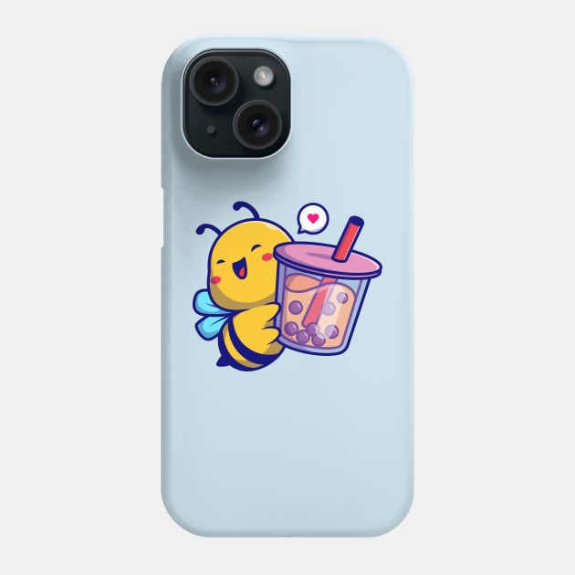 Cute Bee Holding Boba Milk Tea Drink Cartoon Phone Case by Catalyst Labs