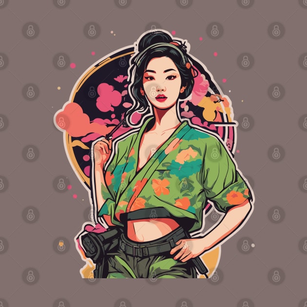 Blossom Petal Green Floral Kimono Beauty Woman by di-age7