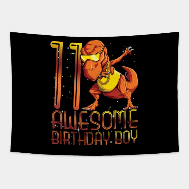 Kids 11th Birthday Dinosaur 11 Year Old Awesome Since Gifts Boy Tapestry by The Design Catalyst