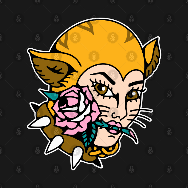 Cat beauty bite rose by Bojes Art