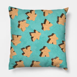 Wooden Meeples on Blue | Board Game Night Pillow