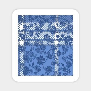 Classic Blue Damask Floral Pattern On textured Ground Magnet