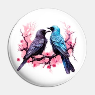 Valentine Kissing Raven Bird Couple Pin