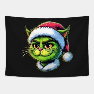 Cute Cat as The Grinch on Christmas Tapestry