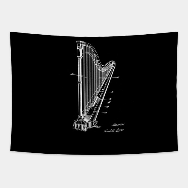 Harp Vintage Patent Drawing Tapestry by TheYoungDesigns