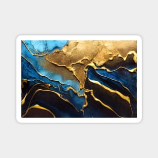 Fluid art gold with blue paint. Magnet