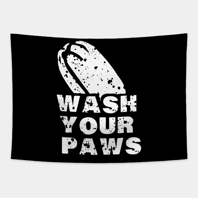 wash your hands cute vintage retro cat paws Tapestry by A Comic Wizard