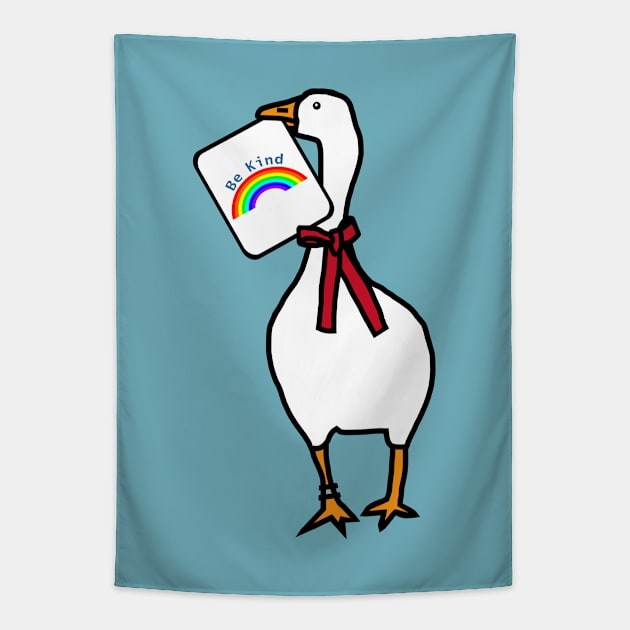 Gamer Goose Says Be Kind with Rainbow Tapestry by ellenhenryart