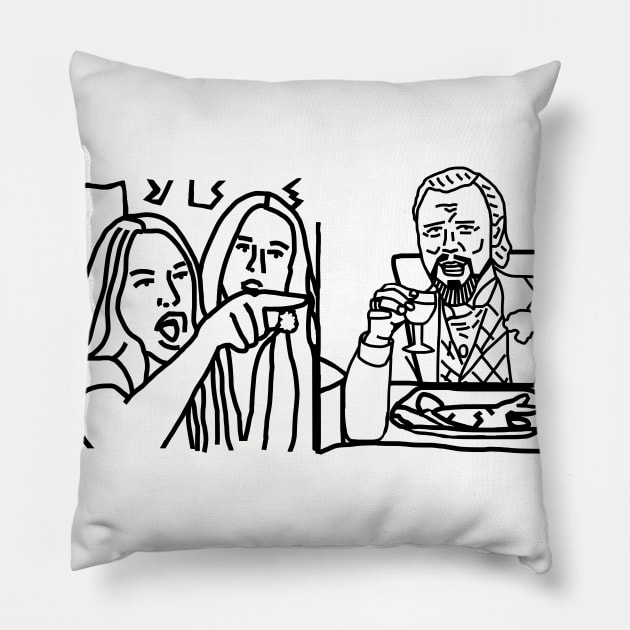 Woman Yelling at a Cat called Leonardo Dicaprio Outline Pillow by ellenhenryart