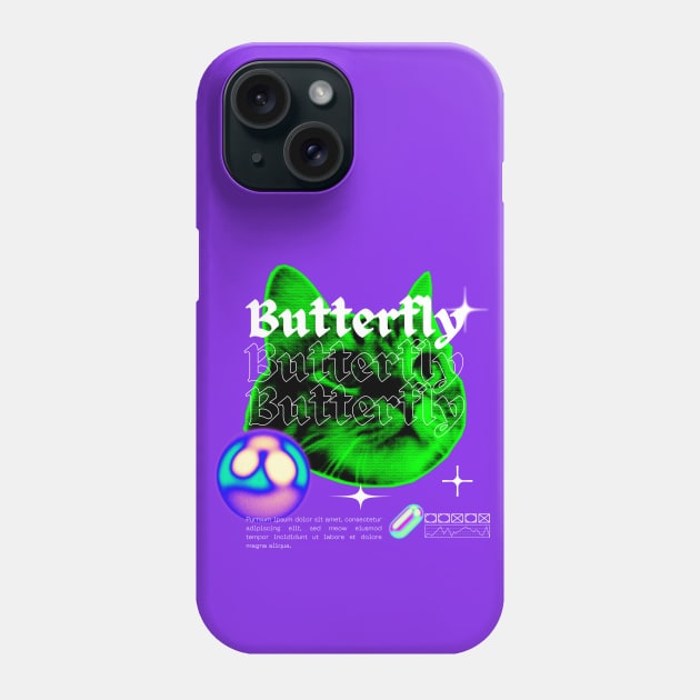 Trippy Cat Butterfly - Ugly Shirt Collection Phone Case by Yelda