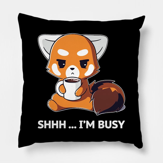 Cute Funny Cool Fox Drinking Coffee animal lover Sarcastic Funny Quote Artwork Pillow by LazyMice