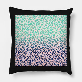 Elegant Gold leopard print Blue Mint Gradient Pink design Pillow