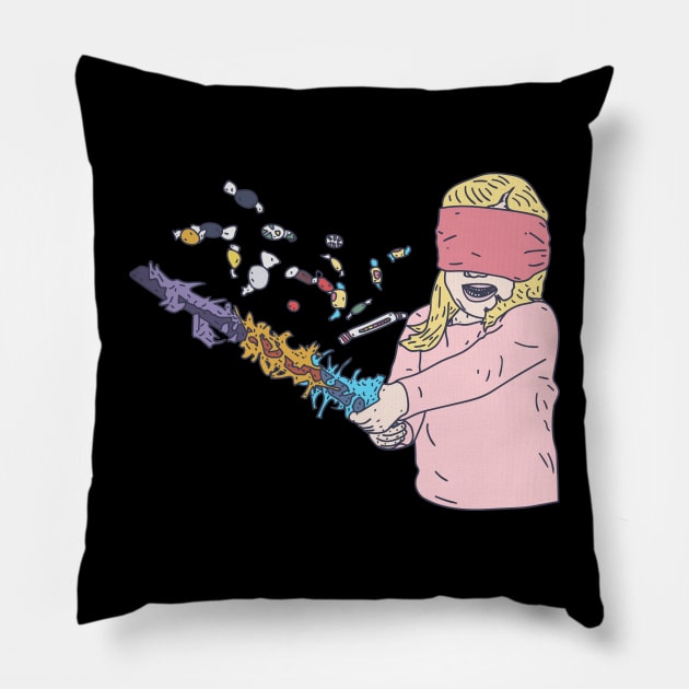 Chaotic Neutral - Blindfolded Piñata - Colorful Bat Pillow by DeWinnes