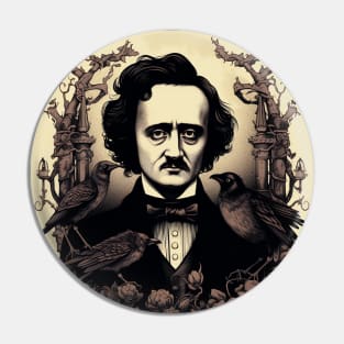 Vintage Retro Edgar Allen Poe Dark Academia Portrait Pin