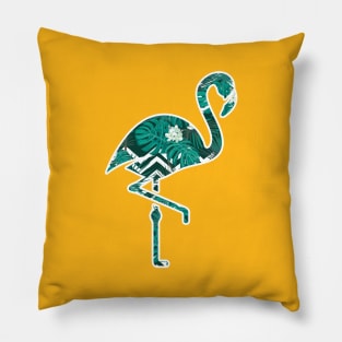 Tropical Floral Flamingo Blue Pillow