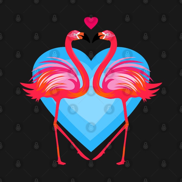 Inlove Flamingo Birds on Blue Heart by RageRabbit