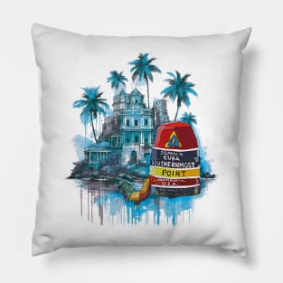 Key West Southernmost Point in the US Marker with Cuban inspired background - WelshDesigns Pillow