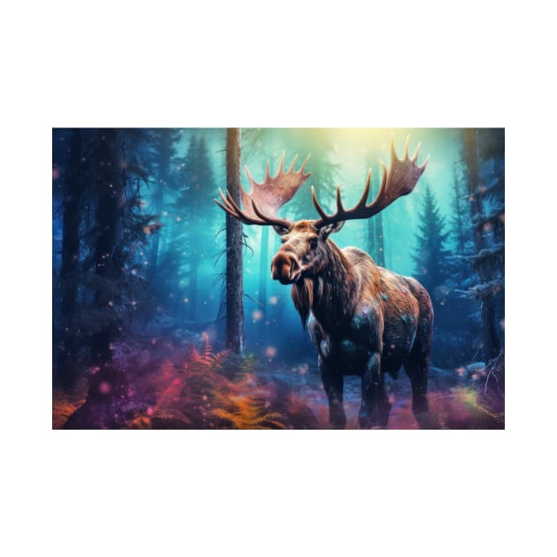 Moose Animal Wildlife Wilderness Colorful Realistic Illustration by Cubebox