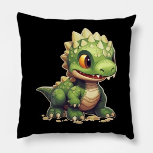 Cute Green Adorable Chibi T-Rex Isometric Dinosaur Pillow