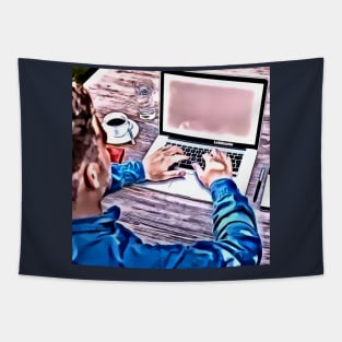 Businessman Blue Laptop Pink Tapestry