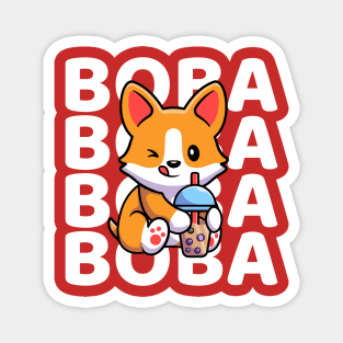 Cute Corgi Dog Drinking Boba Magnet