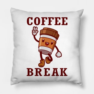 Coffee cup cartoon character, Coffee break. Pillow