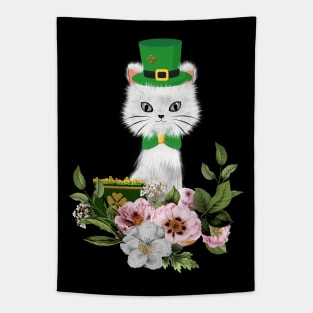 Happy st. patrick’s day, cute little cat and flowers Tapestry