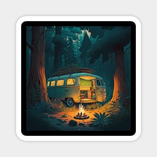 Camping Adventure in the Forest, Campire at Night Magnet