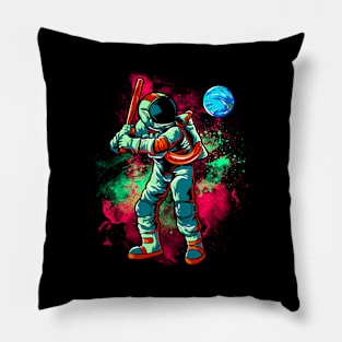 Astronaut Baseball Batting Earth In Outer Space Pillow