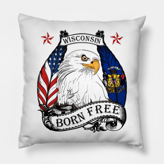 USA Wisconsin Eagle - Born Free Pillow by Fusti