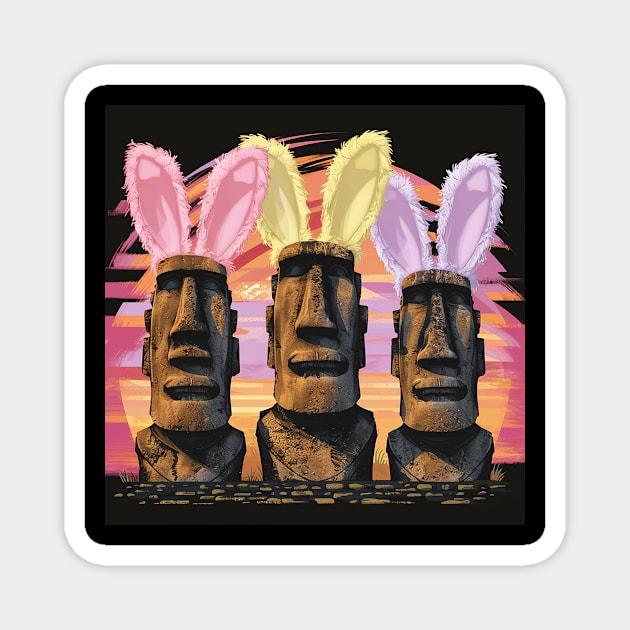 Moai Bunnies of Easter Island Magnet by Dizgraceland