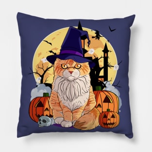 Maine Coon Cat Cute Witch Halloween Pumpkin Pillow