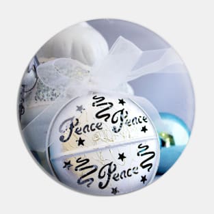 White Santa Claus & Silver Peace Christmas Ornaments on White Pin
