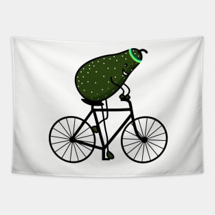 Funny avocado rides a bicycle Tapestry