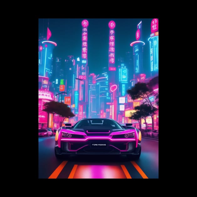 Dark Neon Sports Car in Asian Neon City by star trek fanart and more